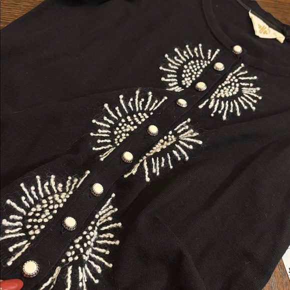 Anthro HWR Monogram Black Button Up Cardigan L - Picture 7 of 8